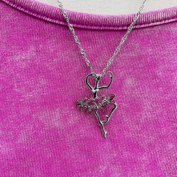 Silver Tone Adorable Pastel Crystal Ballerina Necklace for Teen or Girls - Picture 2 of 10